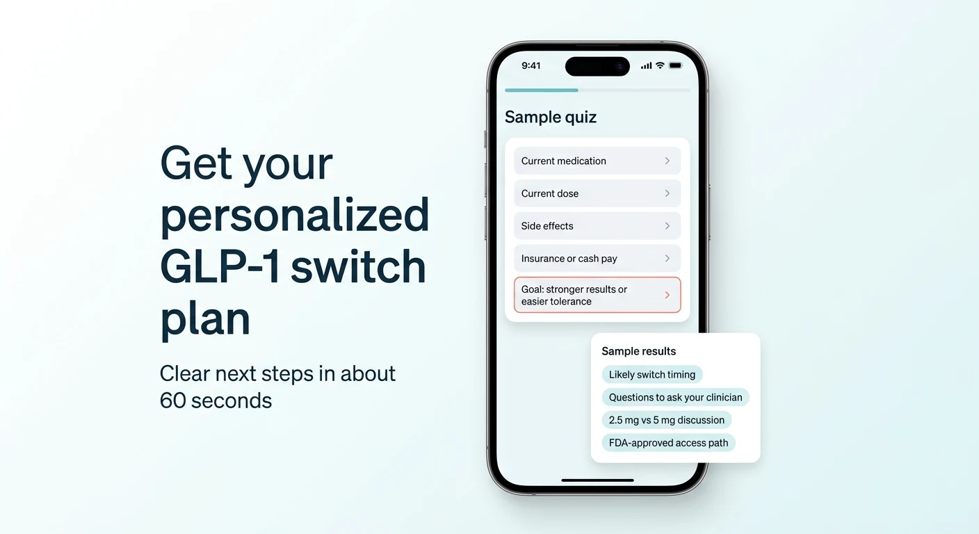 Get your personalized GLP-1 switch plan — answer a few questions about your current medication, dose, insurance, and goals to get clear next steps in about 60 seconds