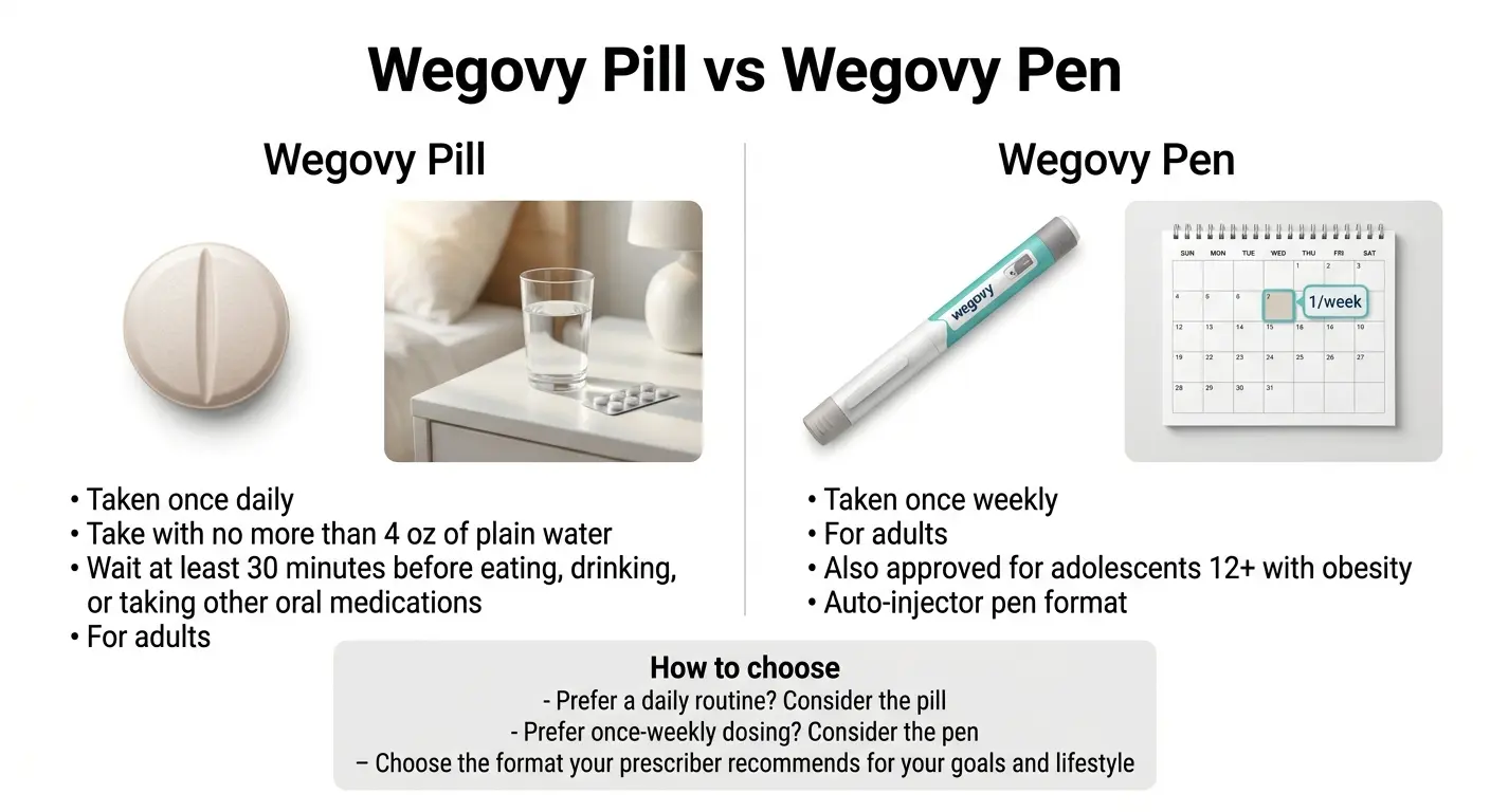 Wegovy pill vs Wegovy pen — daily pill routine vs weekly injection pen, how to choose based on lifestyle and goals