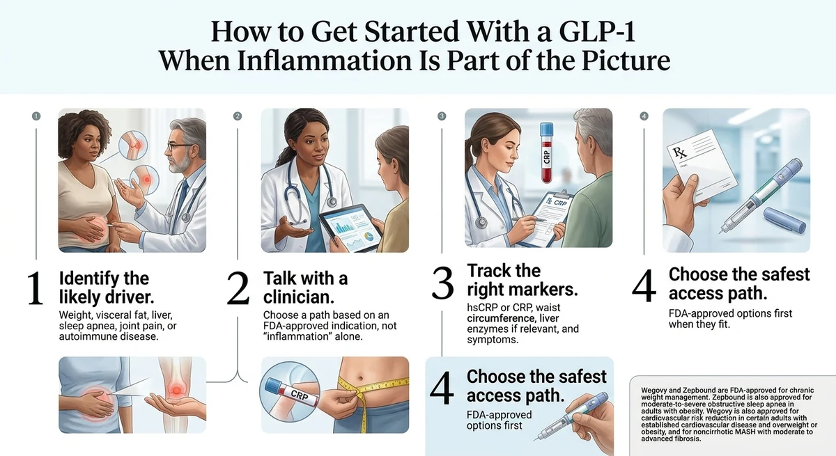 How to get started with a GLP-1 when inflammation is part of the picture: 4 steps — identify the driver, talk with a clinician, track the right markers, choose the safest access path