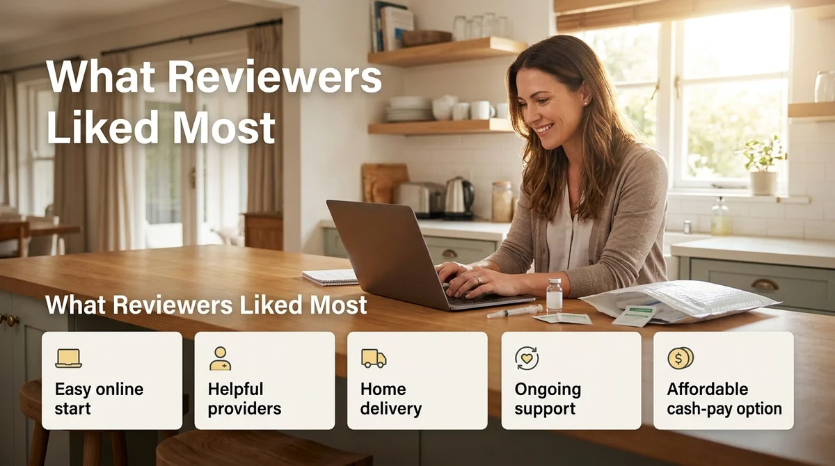 MEDVi reviews from 11,000+ patients — what customers liked most: easy online start, helpful providers, home delivery, ongoing support, and affordable cash-pay option for GLP-1 weight loss medication